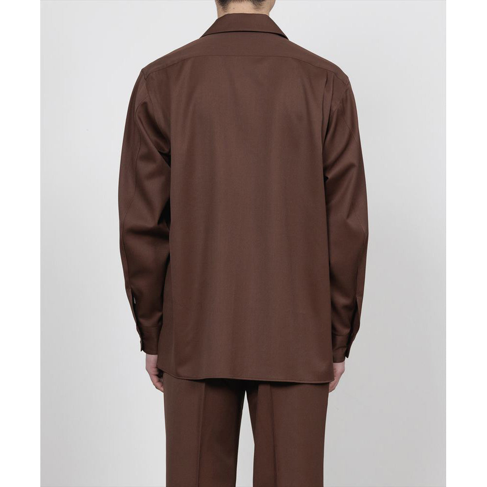 ITALIAN OPEN COLLAR SHIRT ORGANIC WOOL GABARDINE