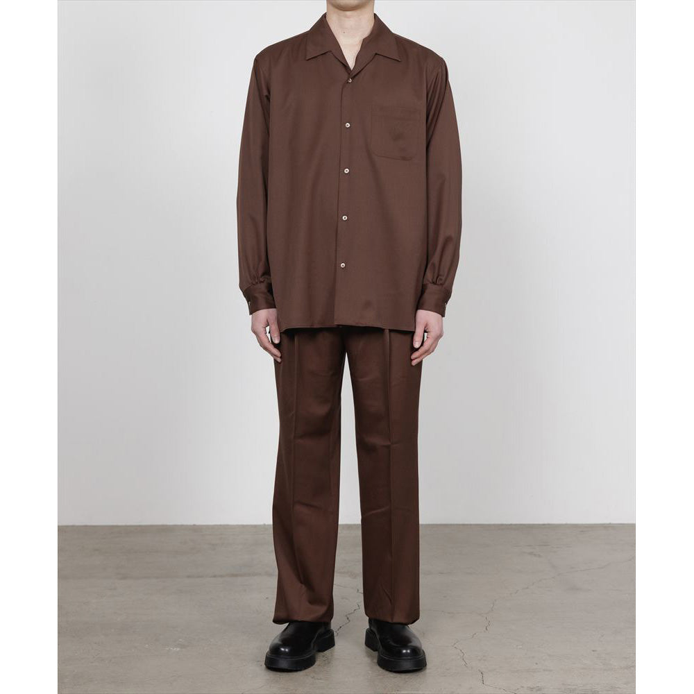 ITALIAN OPEN COLLAR SHIRT ORGANIC WOOL GABARDINE