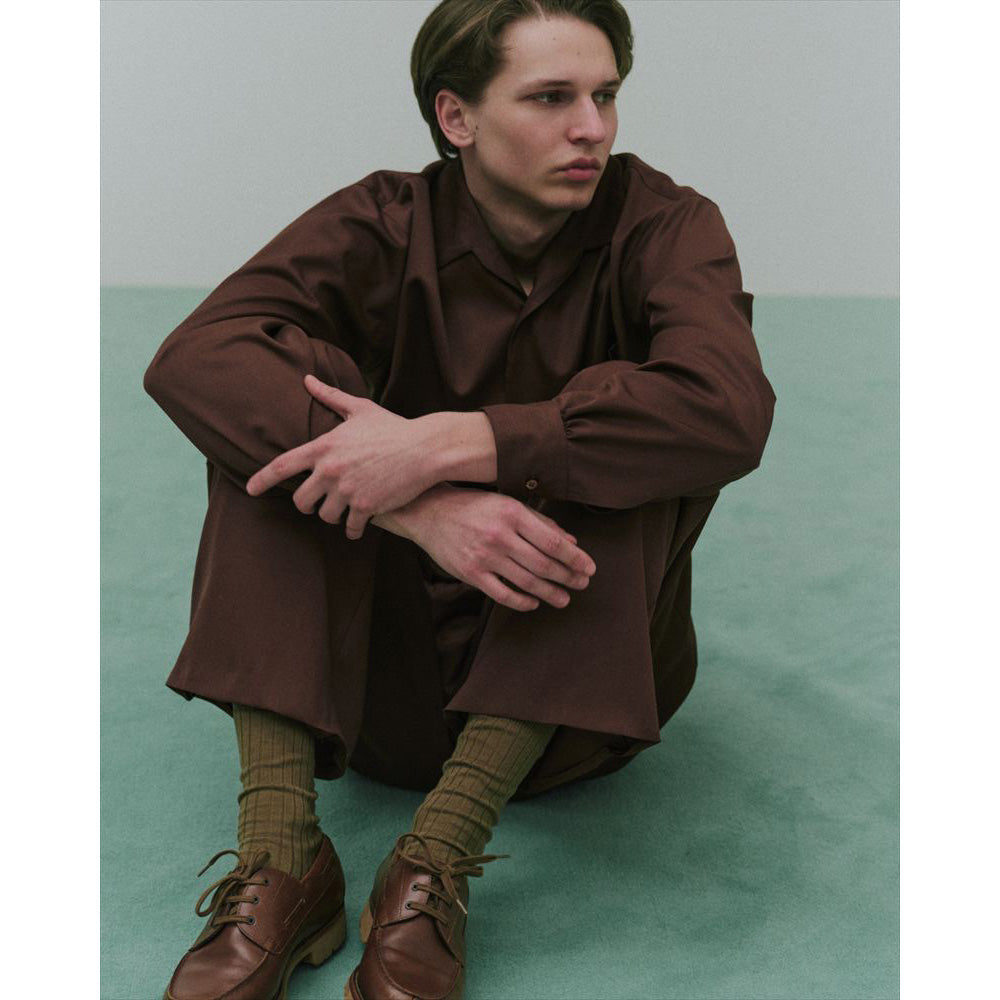 ITALIAN OPEN COLLAR SHIRT ORGANIC WOOL GABARDINE