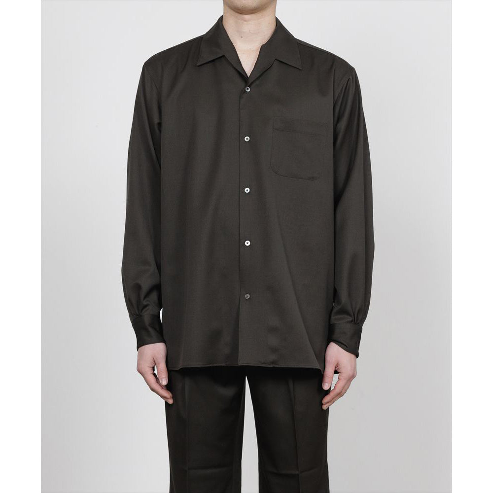 ITALIAN OPEN COLLAR SHIRT ORGANIC WOOL GABARDINE