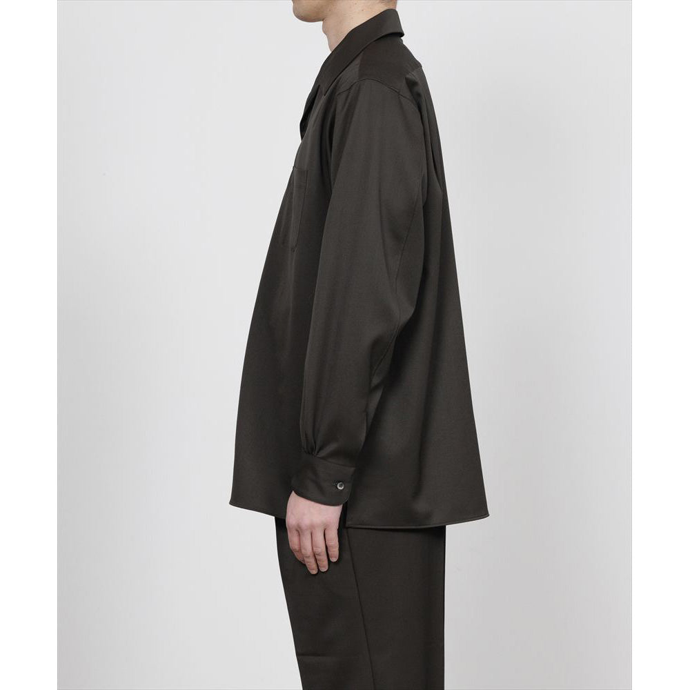 ITALIAN OPEN COLLAR SHIRT ORGANIC WOOL GABARDINE