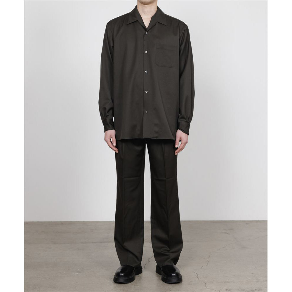 ITALIAN OPEN COLLAR SHIRT ORGANIC WOOL GABARDINE