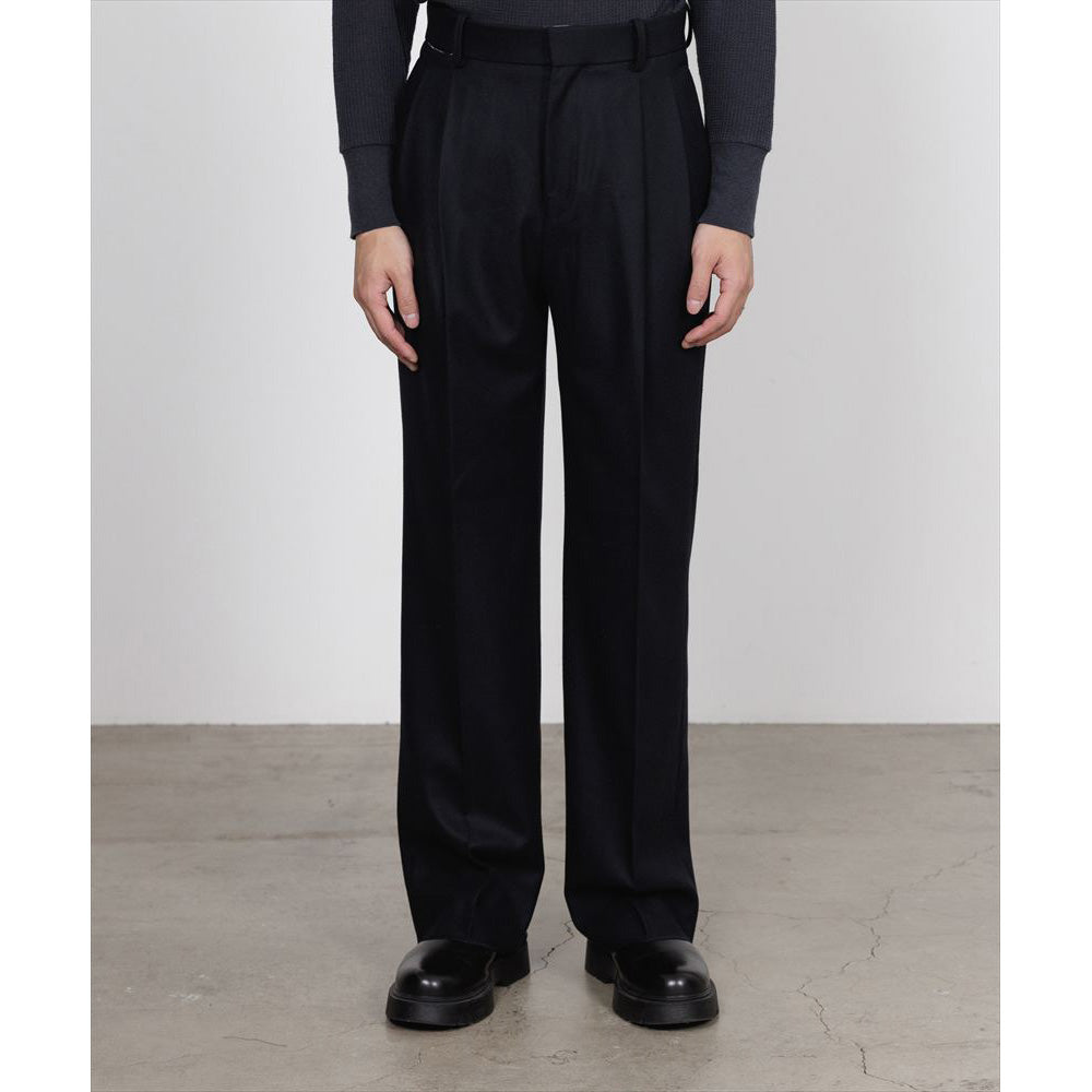 DOUBLE PLEATED STRAIGHT TROUSERS WOOL FLANNEL