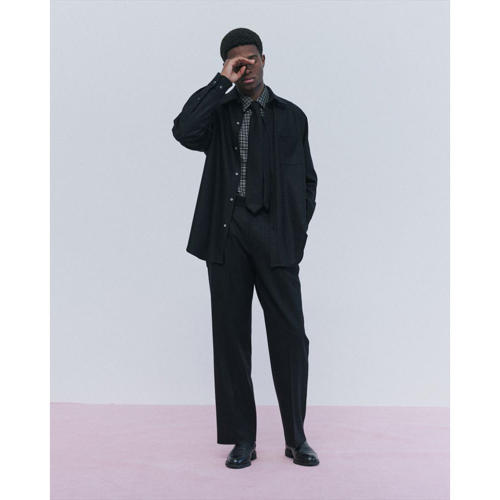 DOUBLE PLEATED STRAIGHT TROUSERS WOOL FLANNEL