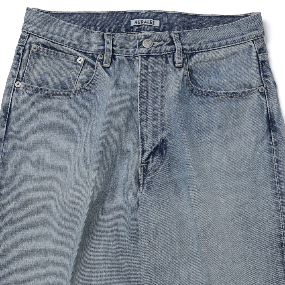 FADED HEAVY DENIM CENTER-PLEATED WIDE PANTS
