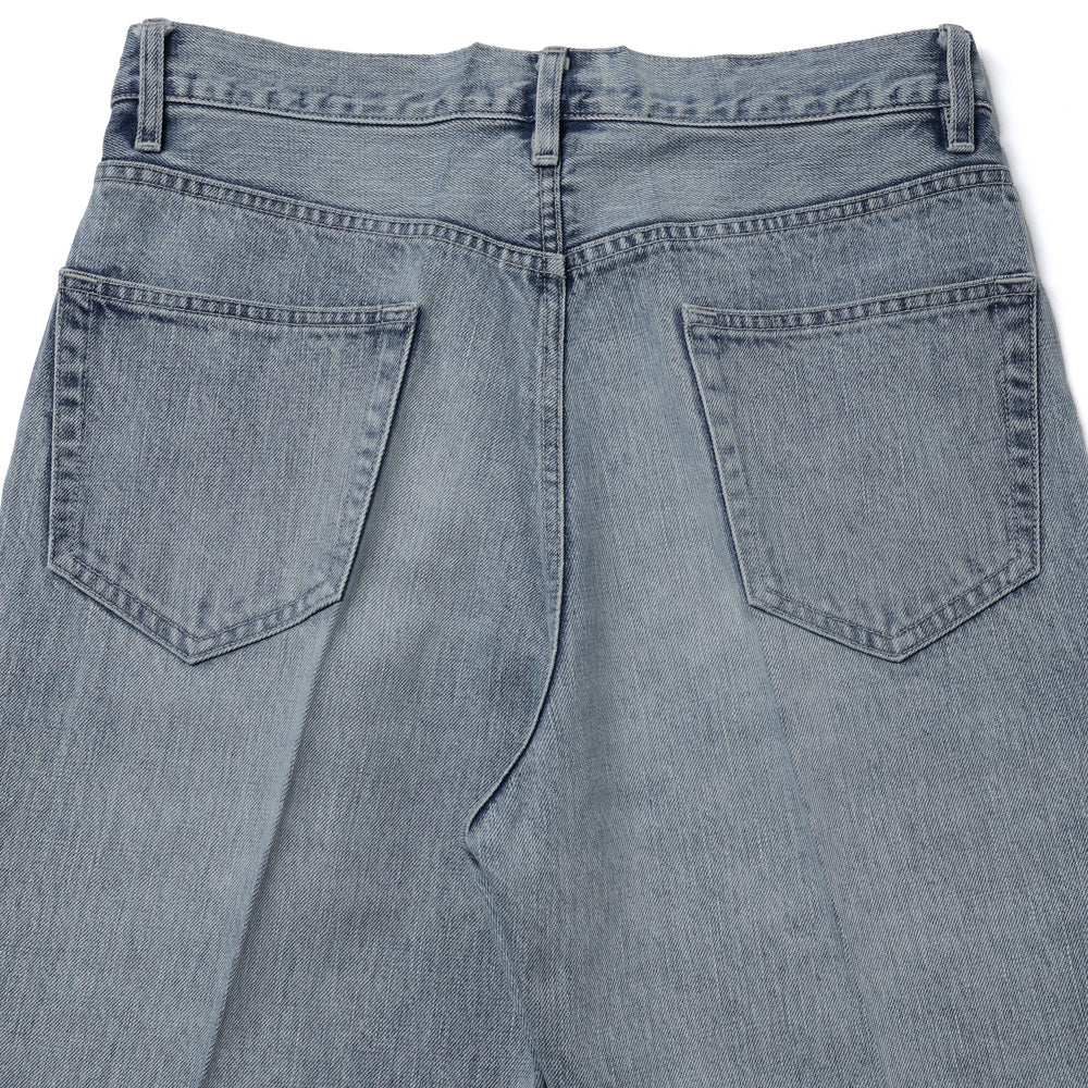 FADED HEAVY DENIM CENTER-PLEATED WIDE PANTS
