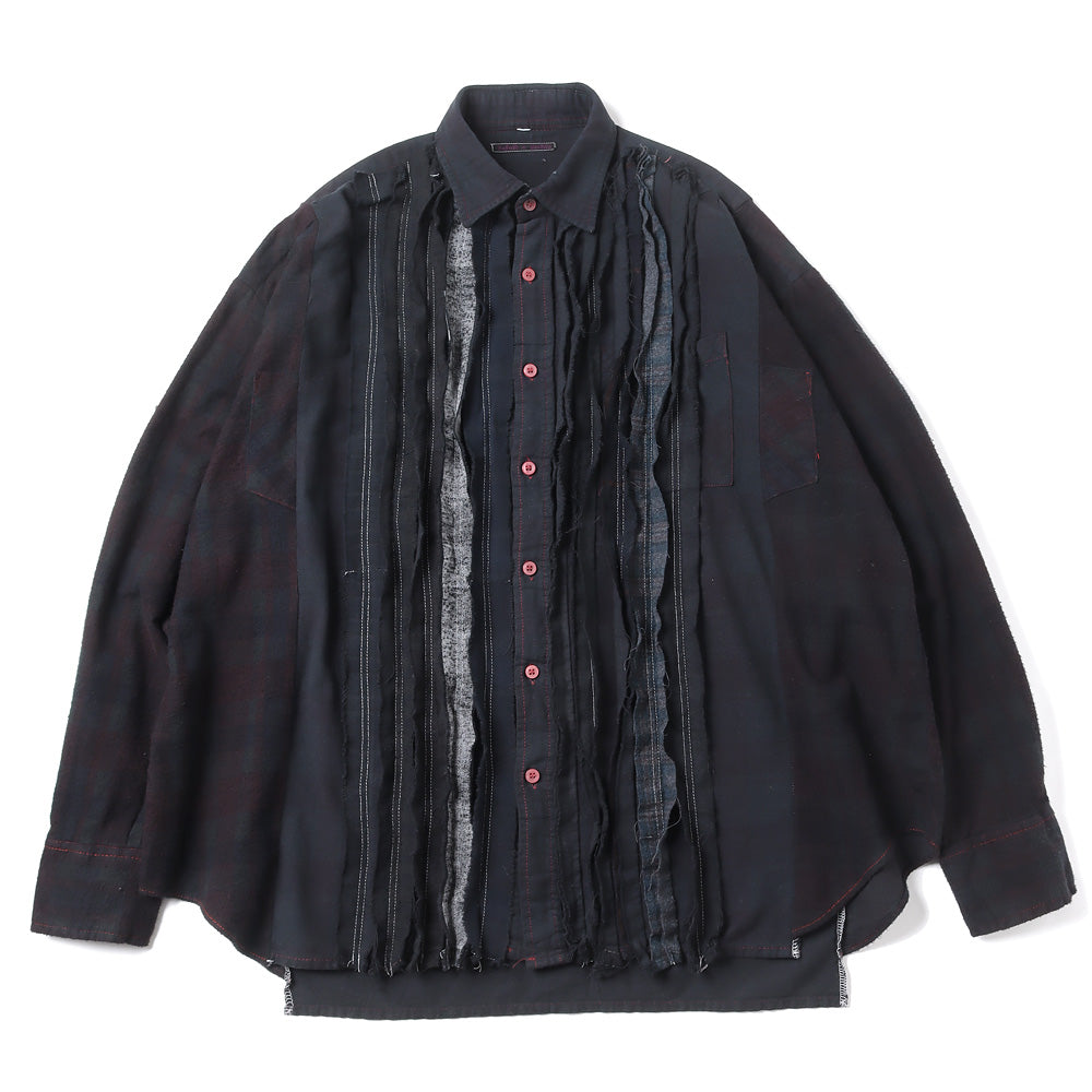 Flannel Shirt -&gt; Ribbon Wide Shirt / Over Dye(BLACK-1)