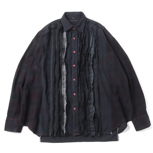 Flannel Shirt -&gt; Ribbon Wide Shirt / Over Dye(BLACK-1)