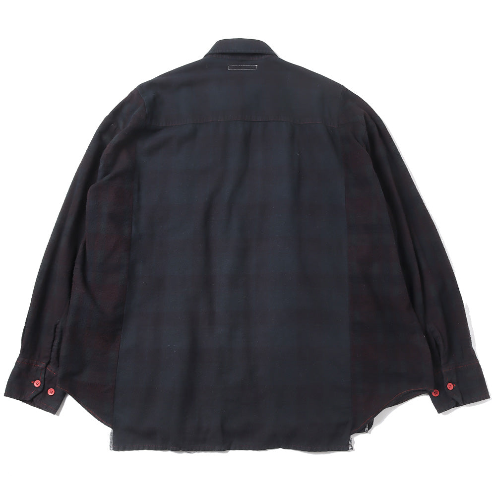 Flannel Shirt -&gt; Ribbon Wide Shirt / Over Dye(BLACK-1)