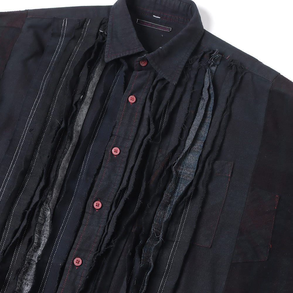 Flannel Shirt -&gt; Ribbon Wide Shirt / Over Dye(BLACK-1)