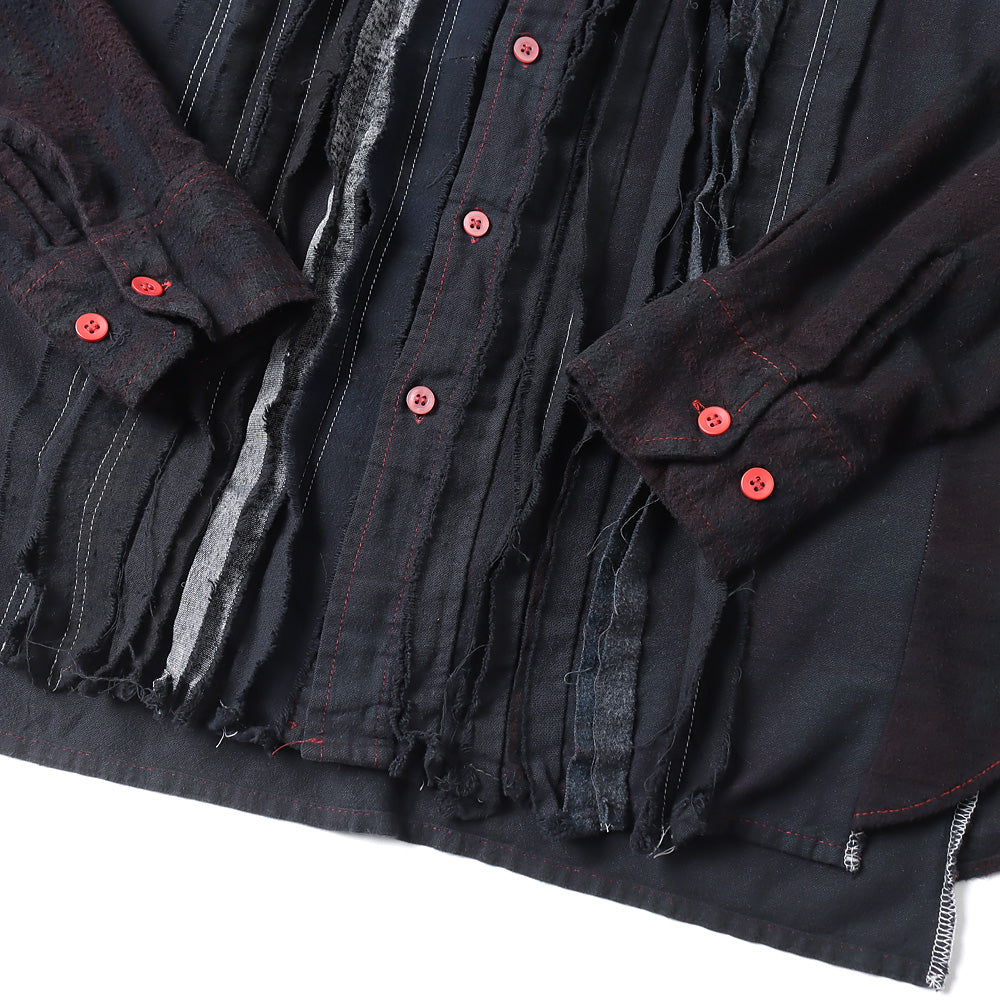 Flannel Shirt -&gt; Ribbon Wide Shirt / Over Dye(BLACK-1)