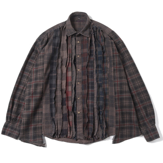 Flannel Shirt -&gt; Ribbon Wide Shirt / Over Dye(BROWN-1)