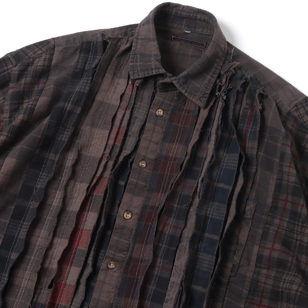 Flannel Shirt -> Ribbon Wide Shirt / Over Dye(BROWN-1)