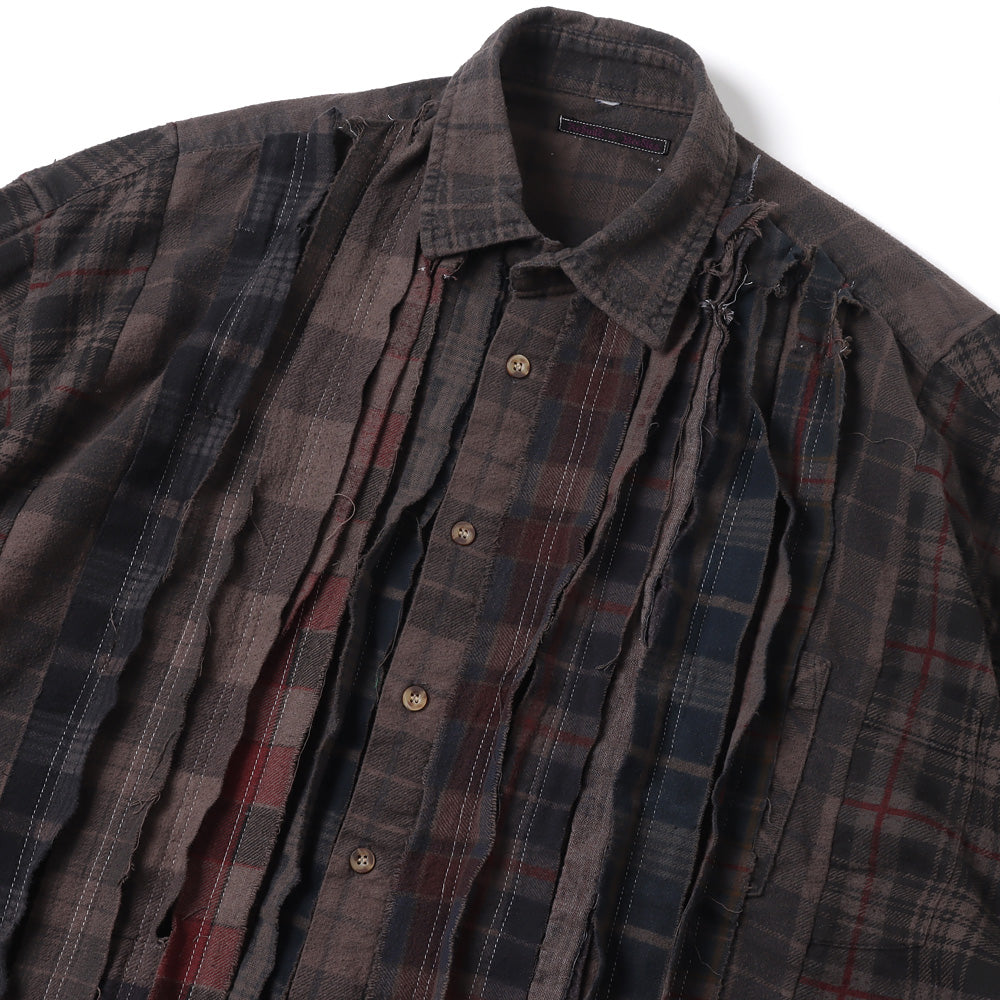 Flannel Shirt -&gt; Ribbon Wide Shirt / Over Dye(BROWN-1)