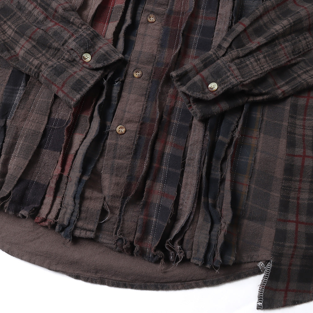 Flannel Shirt -&gt; Ribbon Wide Shirt / Over Dye(BROWN-1)