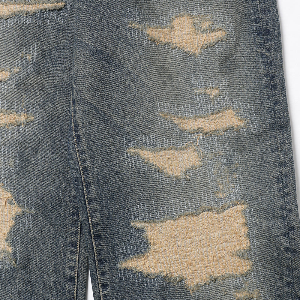 Straight Vintage Repair Denim Pants