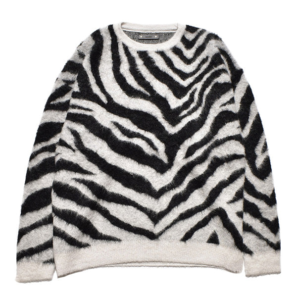 Zebra Mohair Knit Crewneck Pullover