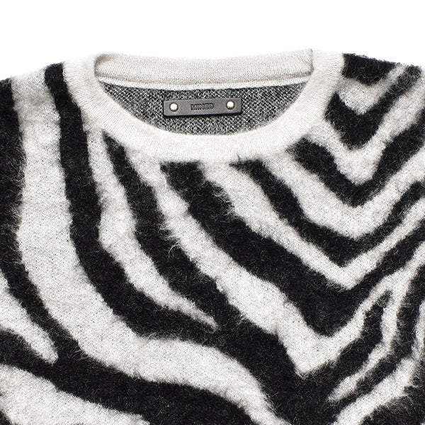 Zebra Mohair Knit Crewneck Pullover