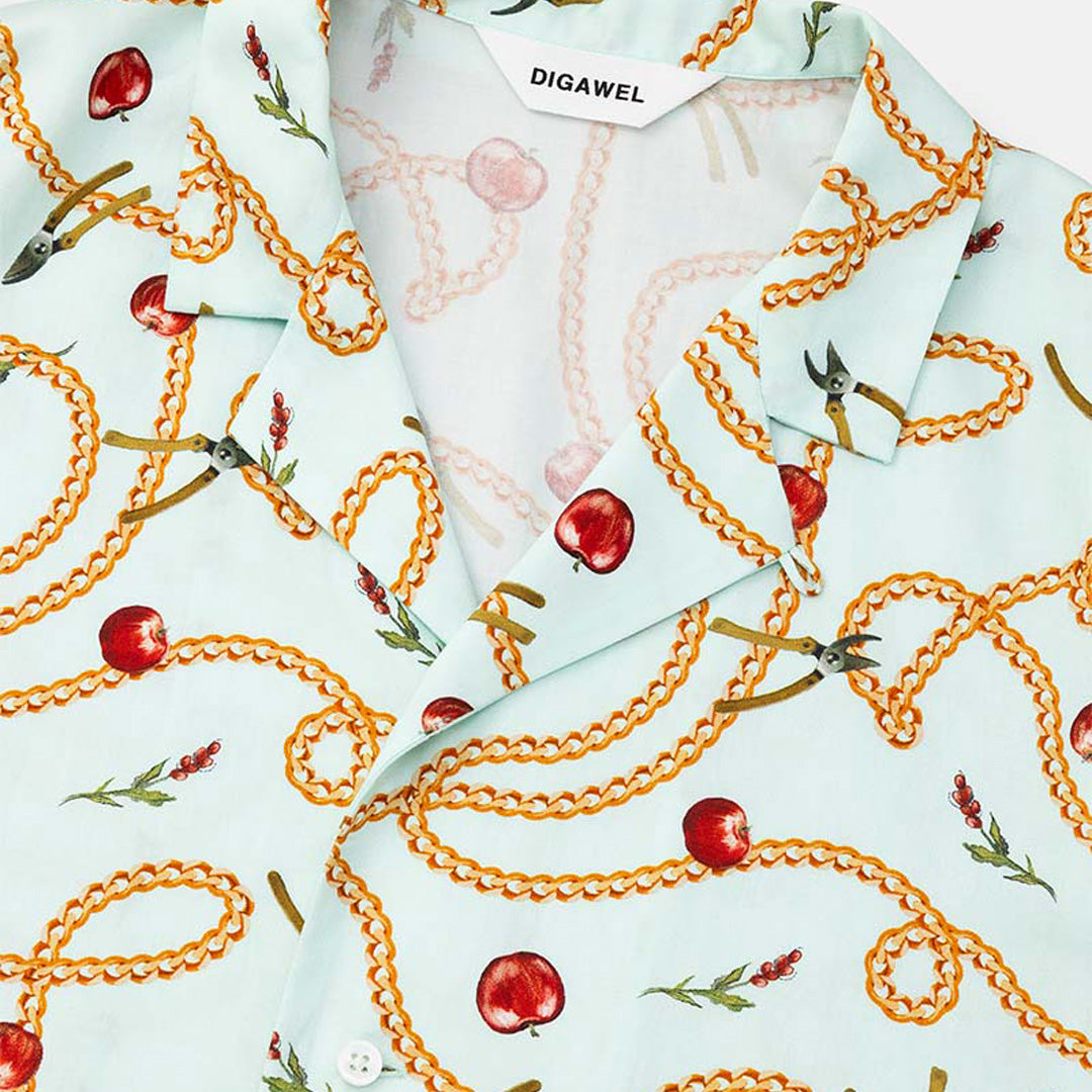 Open-collar S/S shirt (apple&chain)