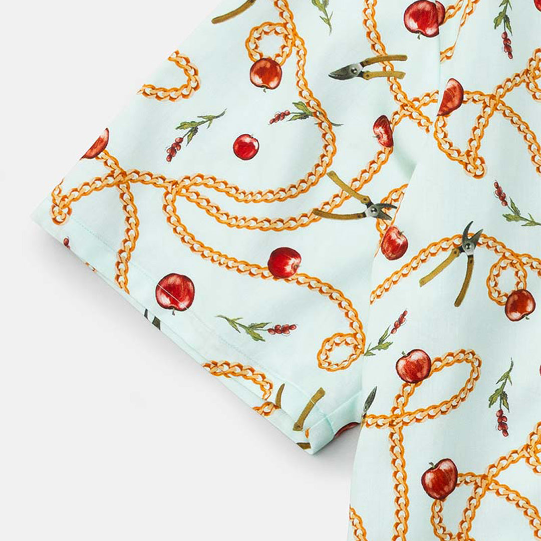 Open-collar S/S shirt (apple&chain)