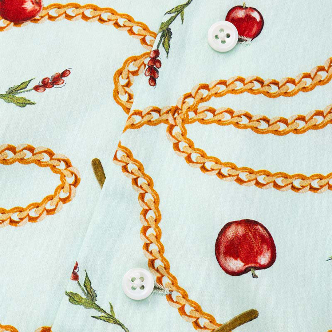 Open-collar S/S shirt (apple&chain)