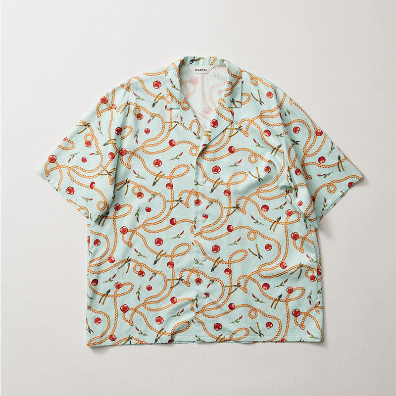 Open-collar S/S shirt (apple&chain)