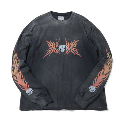 Skull Flame Distressed L/S Tee