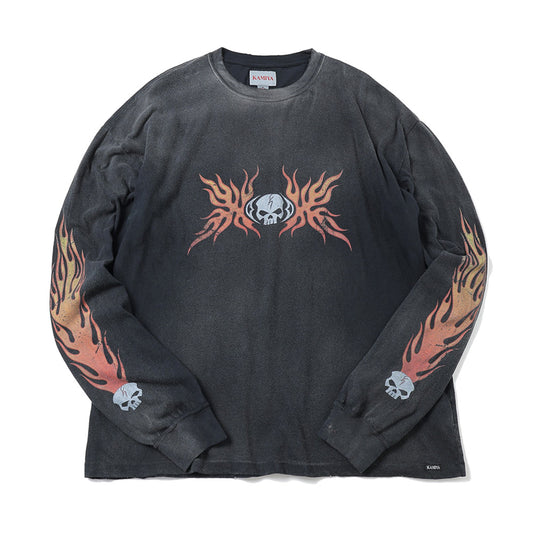 Skull Flame Distressed L/S Tee