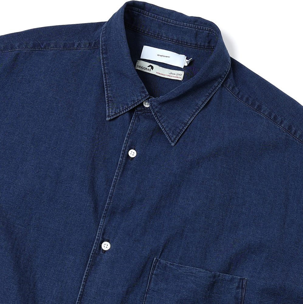 SIDOGRAS Indigo Poplin L/S Oversized Regular Collar Shirt