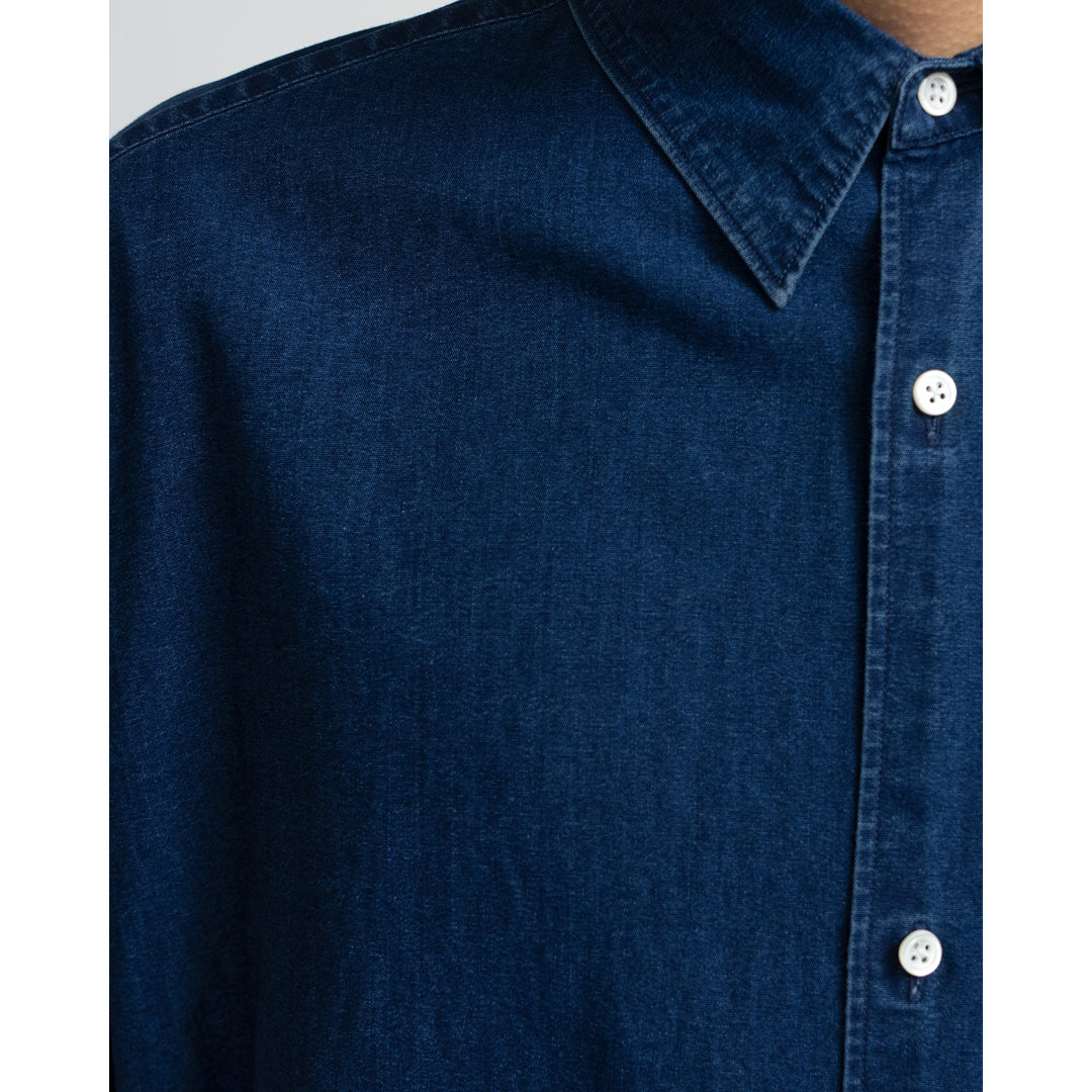 SIDOGRAS Indigo Poplin L/S Oversized Regular Collar Shirt