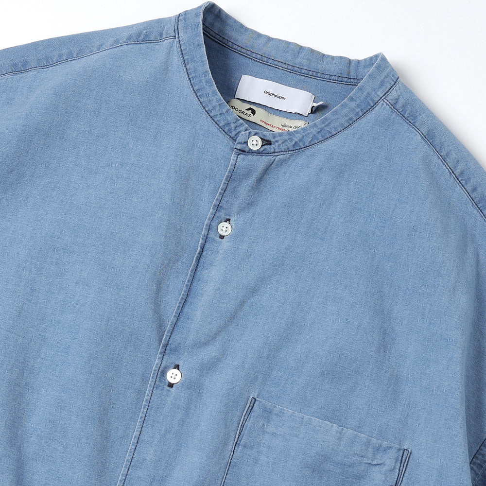 SIDOGRAS Indigo Poplin L/S Oversized Band Collar Shirt