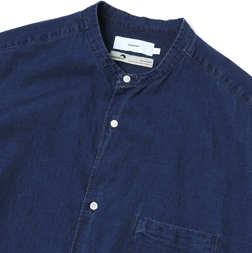 SIDOGRAS Indigo Poplin L/S Oversized Band Collar Shirt