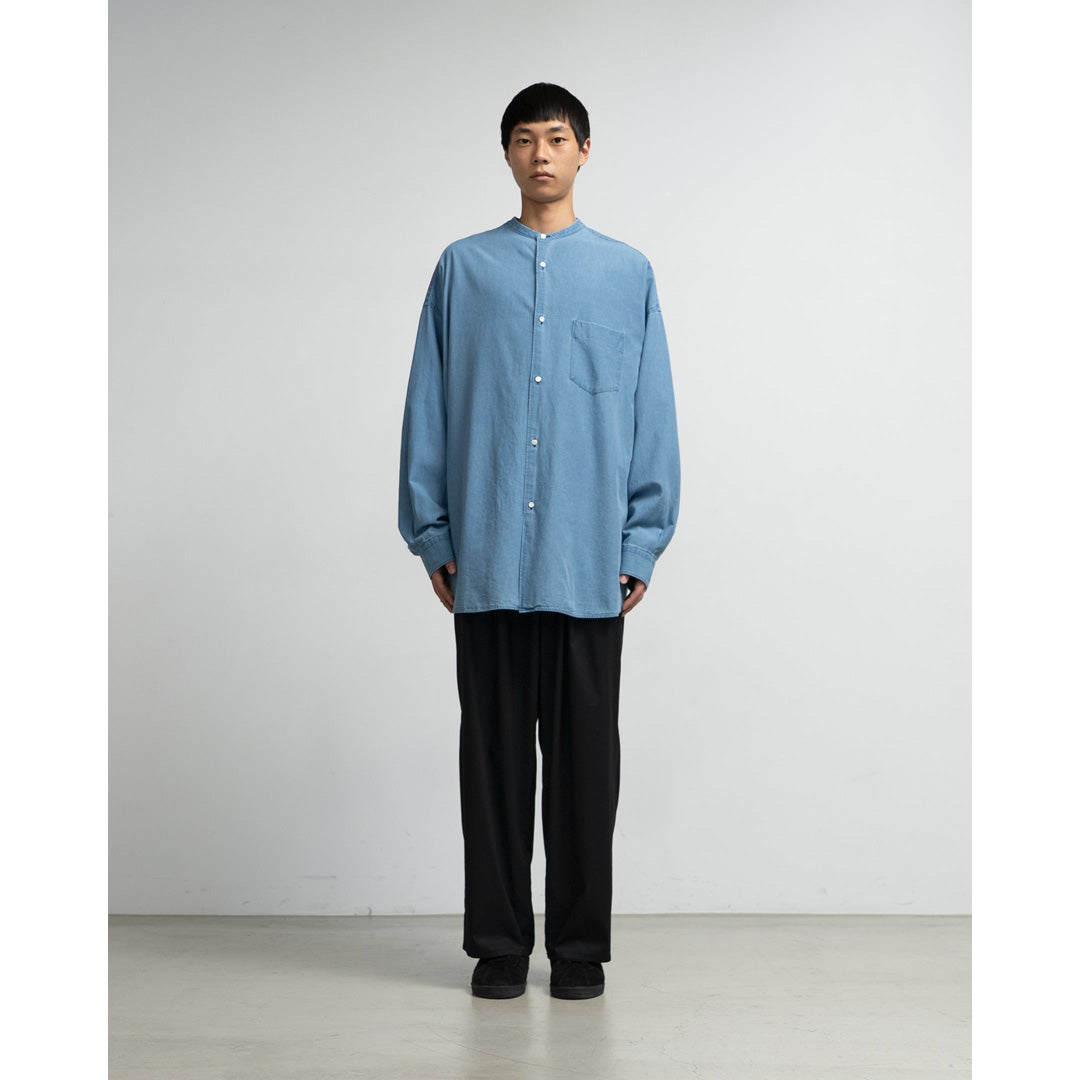 SIDOGRAS Indigo Poplin L/S Oversized Band Collar Shirt