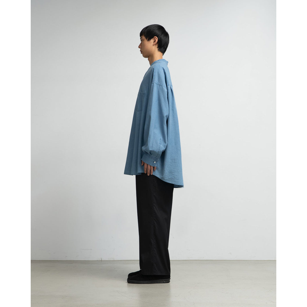 SIDOGRAS Indigo Poplin L/S Oversized Band Collar Shirt