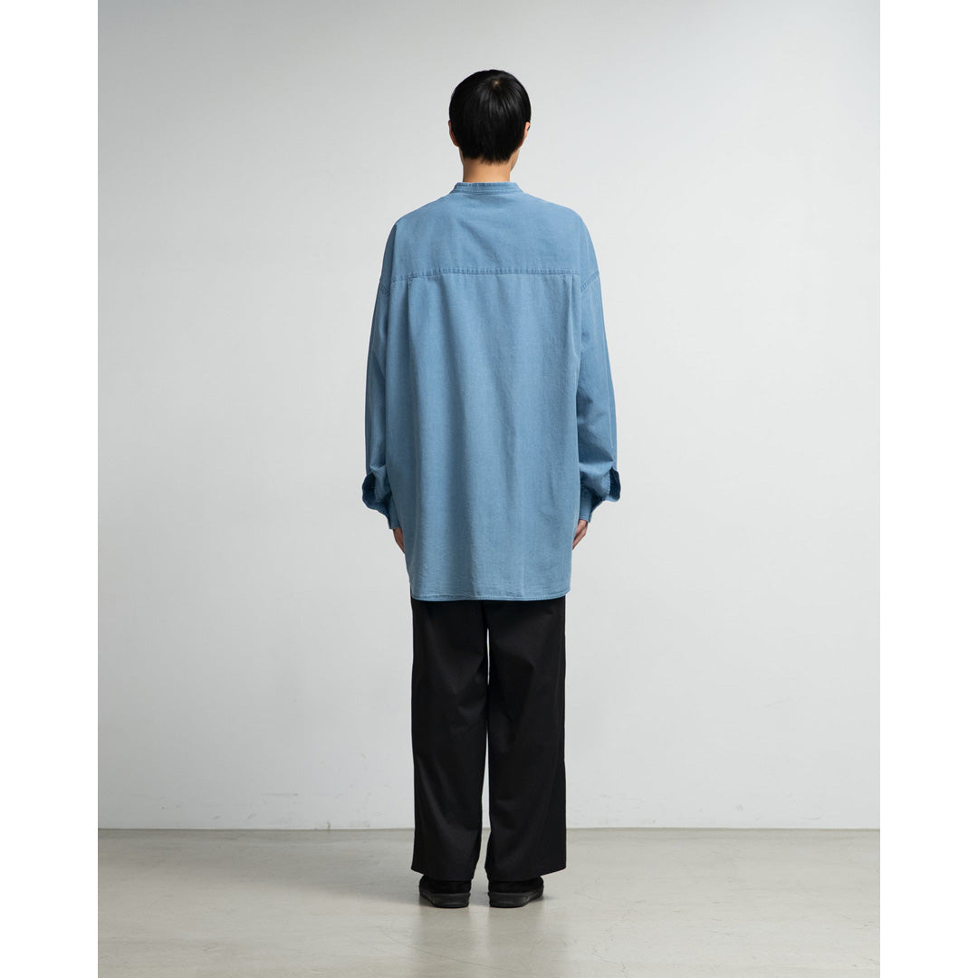 SIDOGRAS Indigo Poplin L/S Oversized Band Collar Shirt