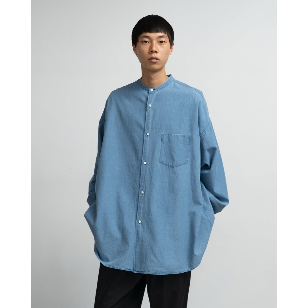 SIDOGRAS Indigo Poplin L/S Oversized Band Collar Shirt