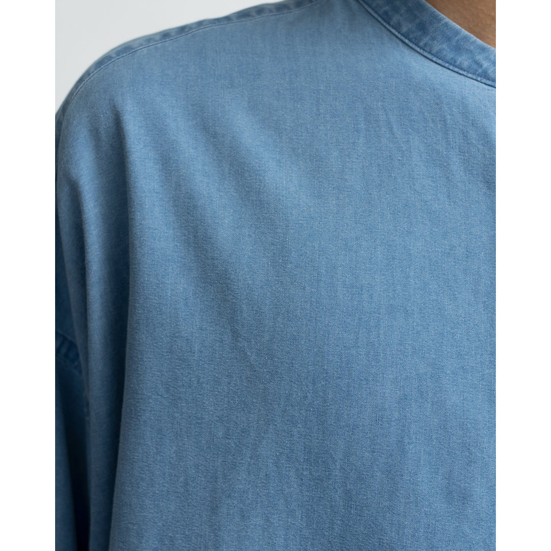 SIDOGRAS Indigo Poplin L/S Oversized Band Collar Shirt