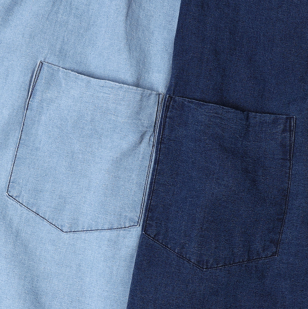 SIDOGRAS Indigo Poplin L/S Oversized Band Collar Shirt