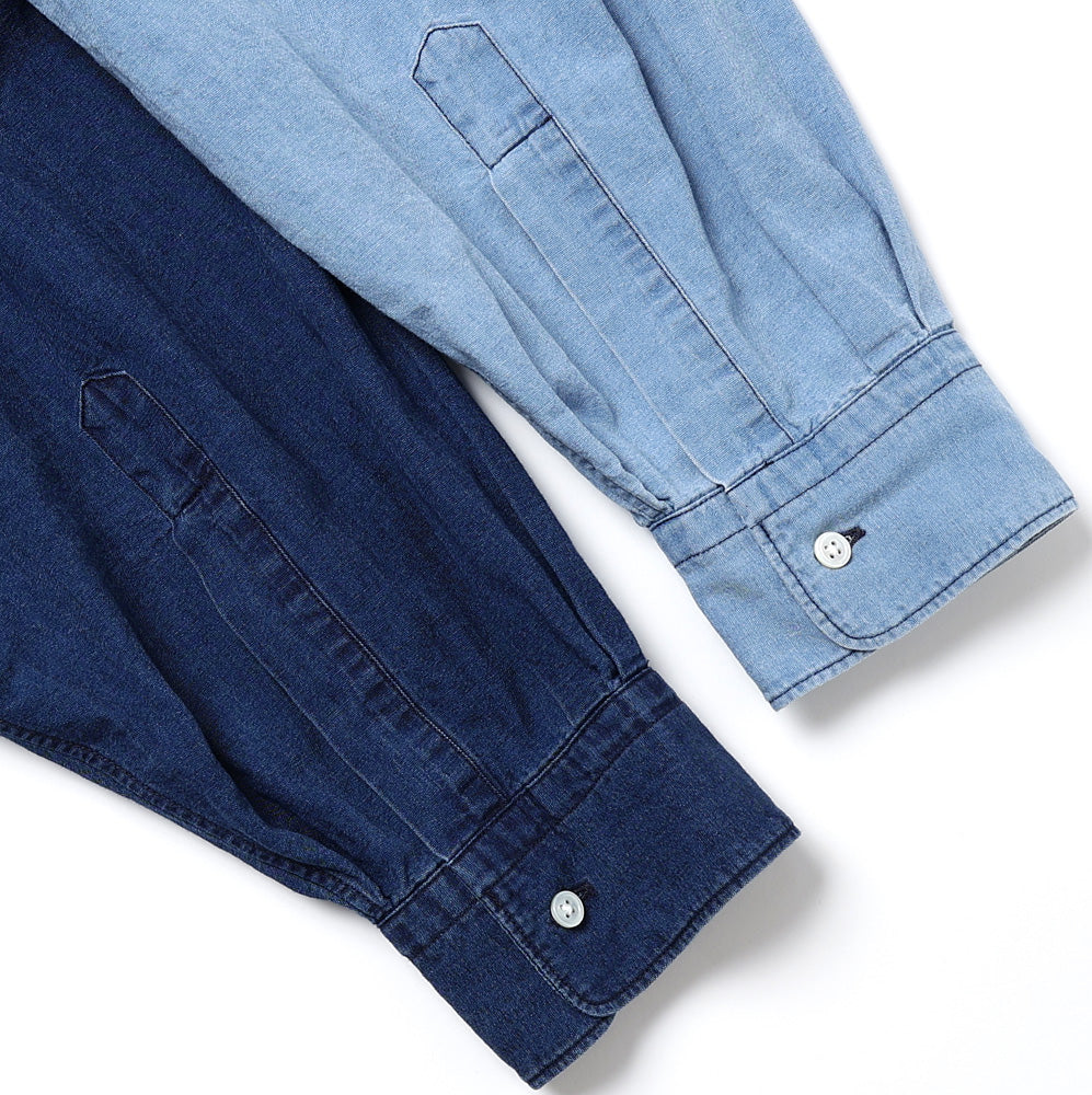 SIDOGRAS Indigo Poplin L/S Oversized Band Collar Shirt