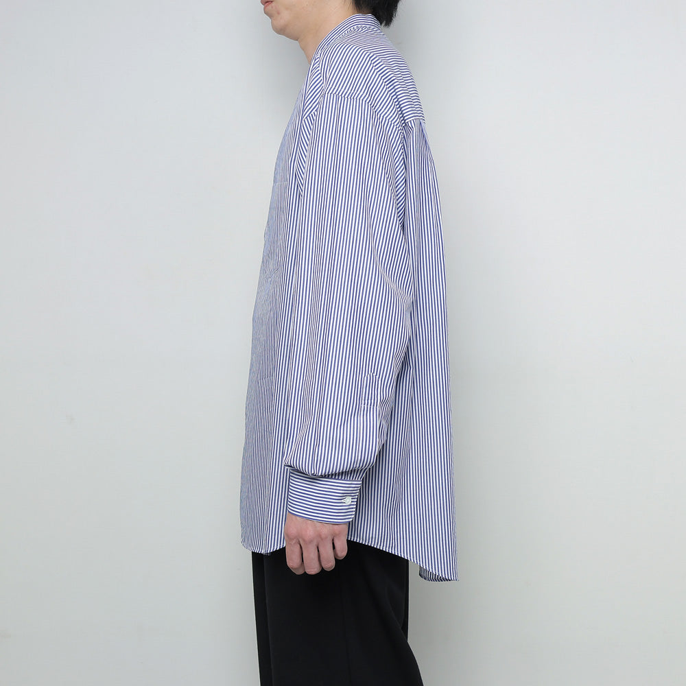 Broad Stripe L/S Oversized Band Collar Shirt