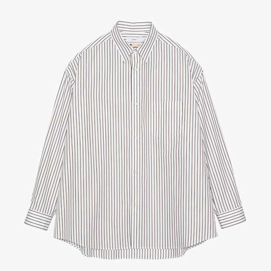 SIDOGRAS Striped Long-Sleeve Oversized Regular Collar Shirt