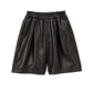 Lamb Leather Track Wide Shorts
