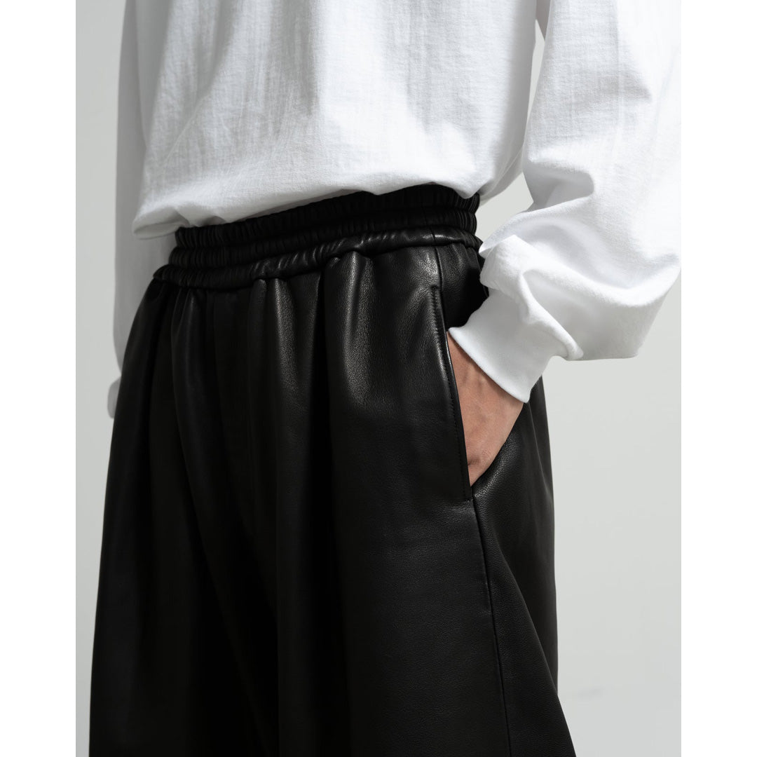 Lamb Leather Track Wide Shorts