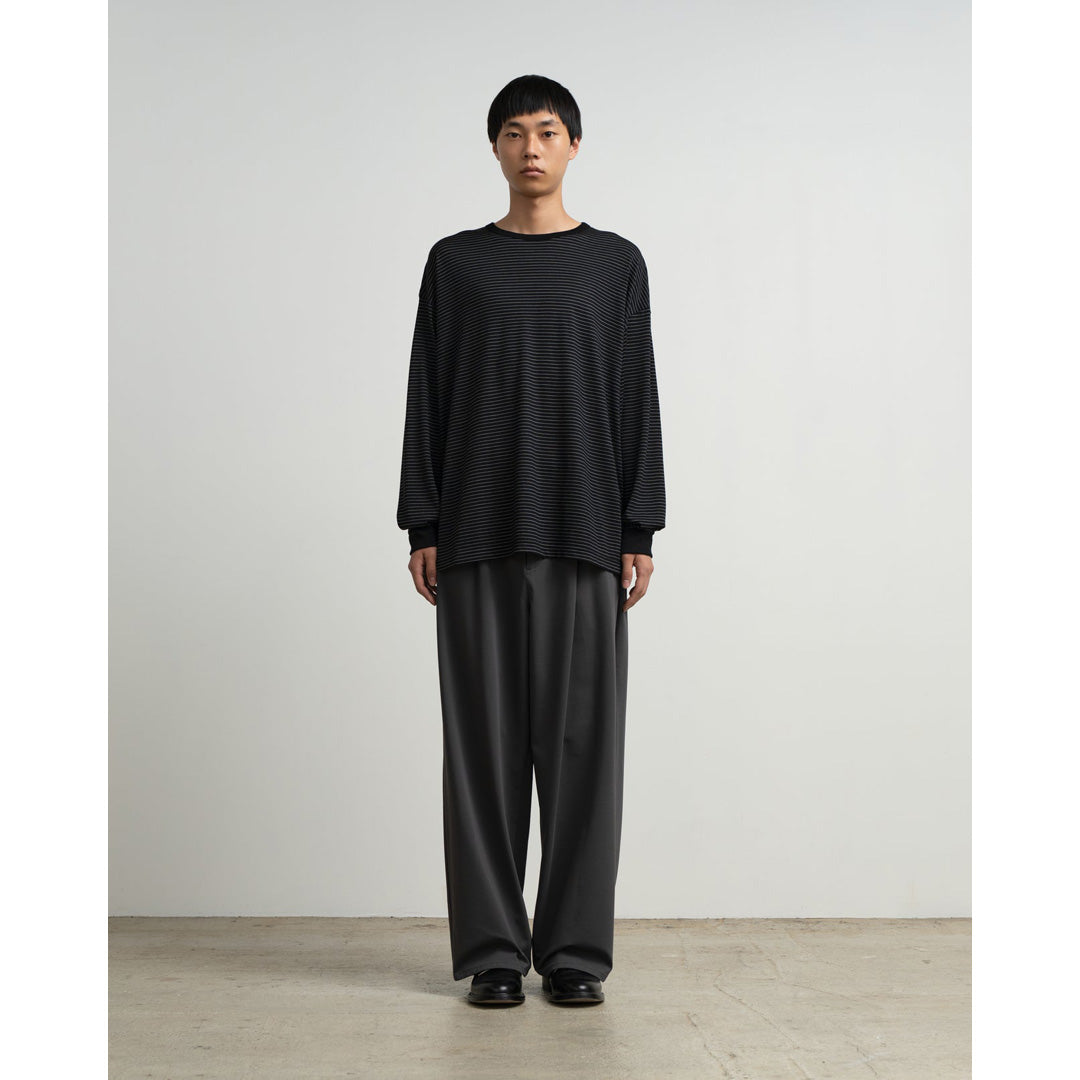 Fine Wool Border Long Sleeve Crew Neck Tee