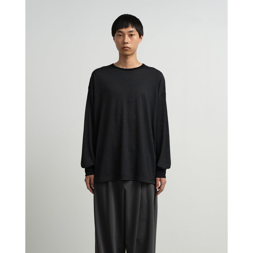 Fine Wool Border Long Sleeve Crew Neck Tee