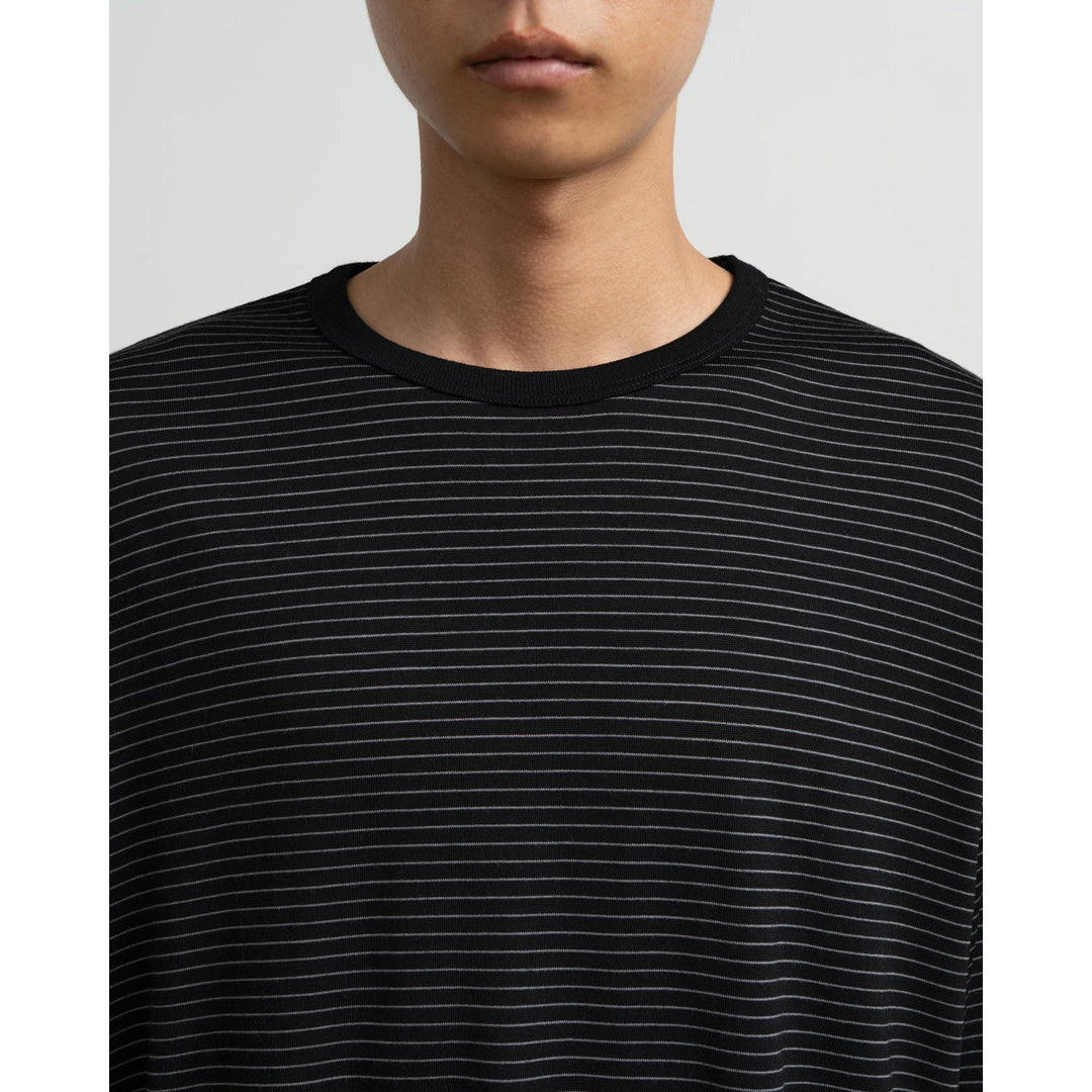 Fine Wool Border Long Sleeve Crew Neck Tee
