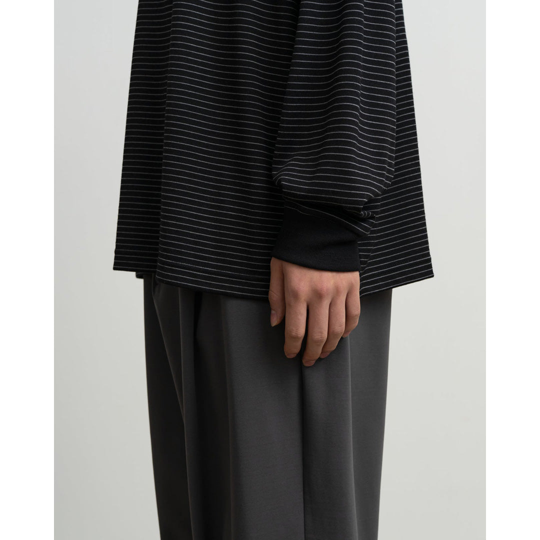 Fine Wool Border Long Sleeve Crew Neck Tee