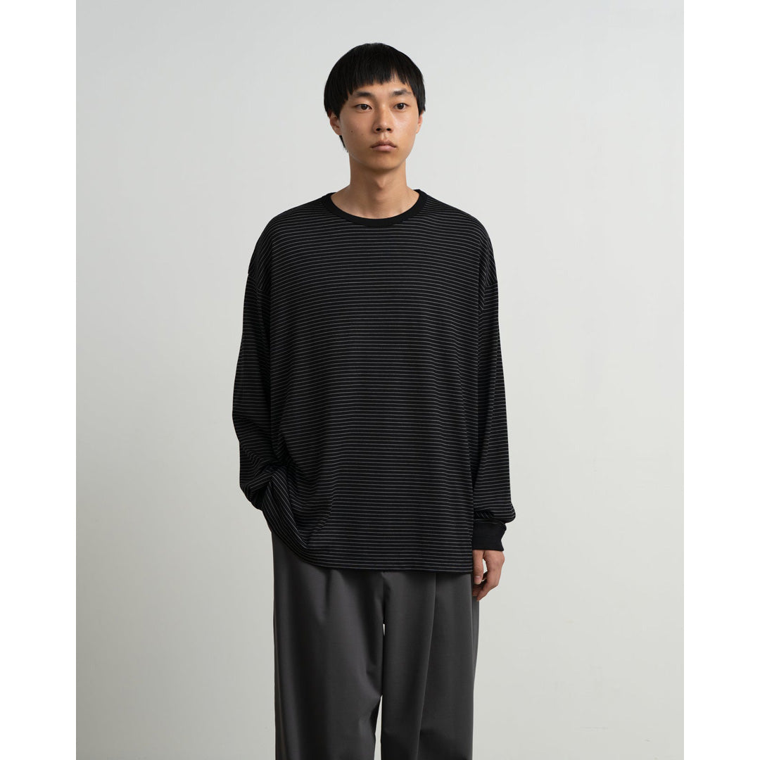 Fine Wool Border Long Sleeve Crew Neck Tee