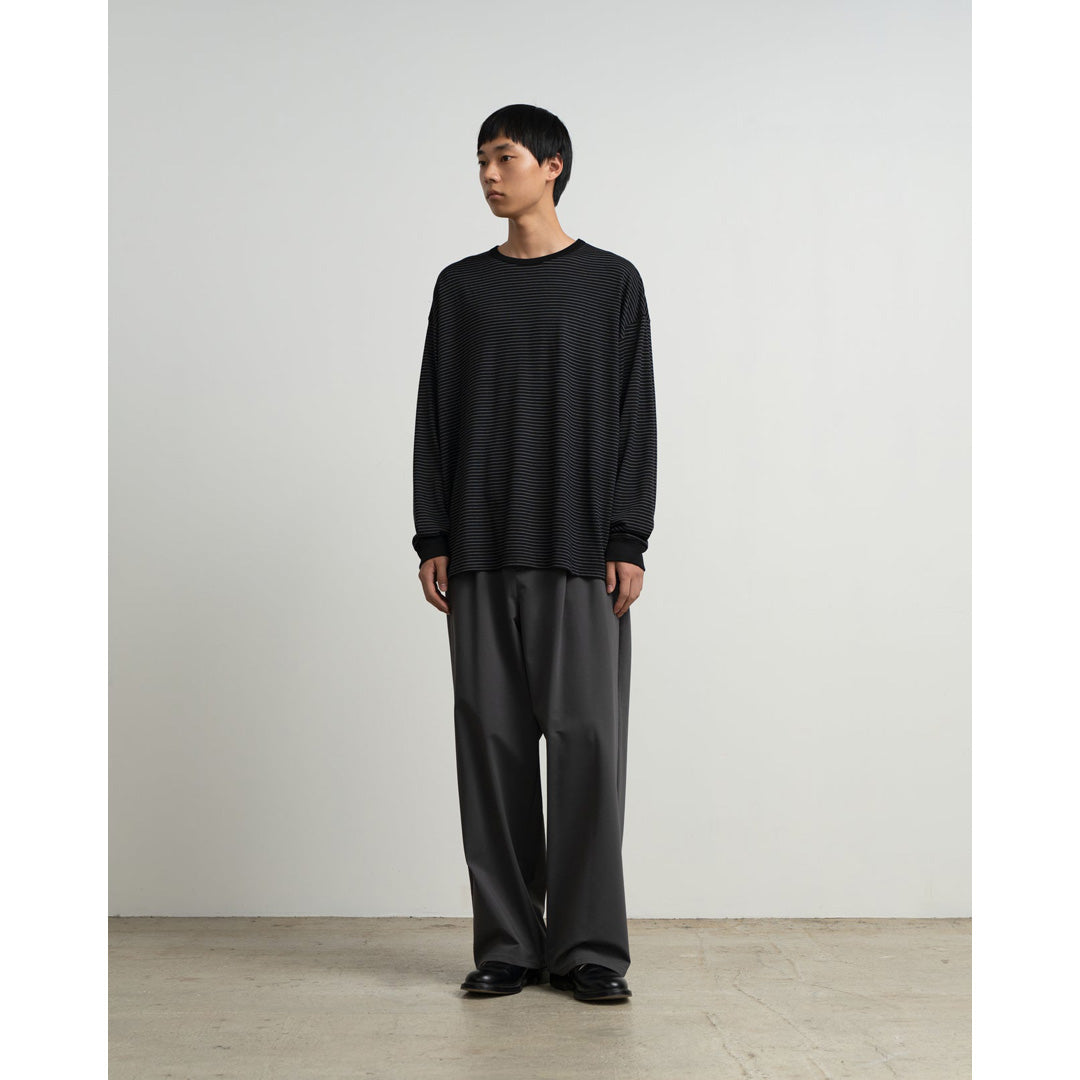 Fine Wool Border Long Sleeve Crew Neck Tee