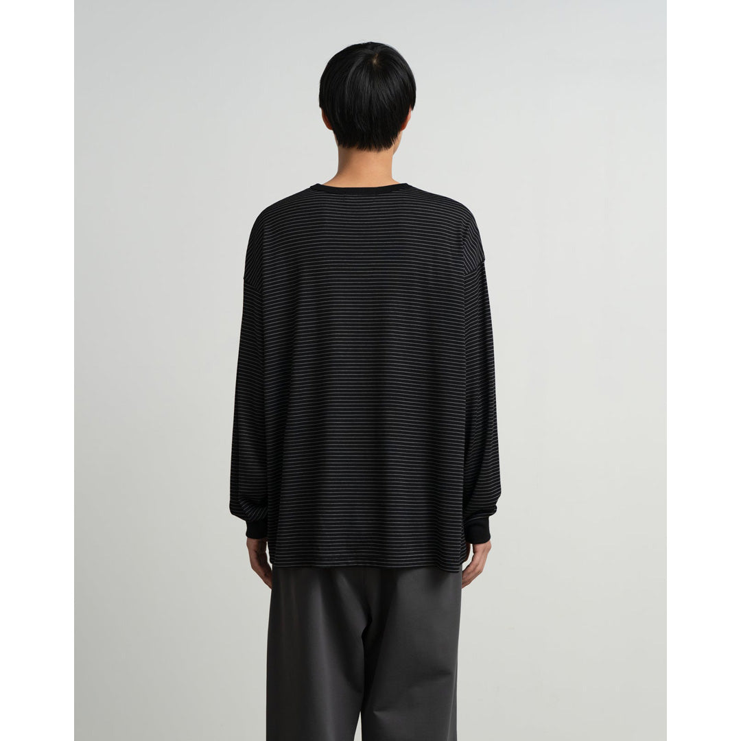 Fine Wool Border Long Sleeve Crew Neck Tee